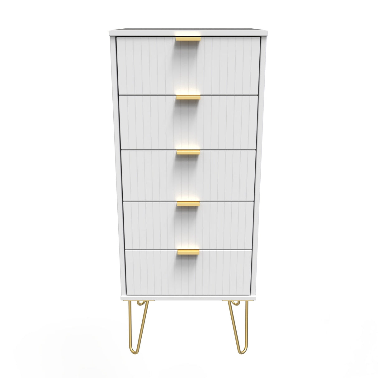Linear 5 Drawer Narrow Chest with Gold Hairpin Legs - Welcome Furniture