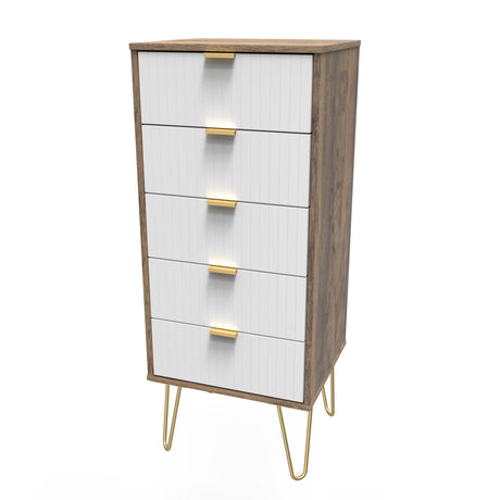 Linear 5 Drawer Narrow Chest with Gold Hairpin Legs - Welcome Furniture