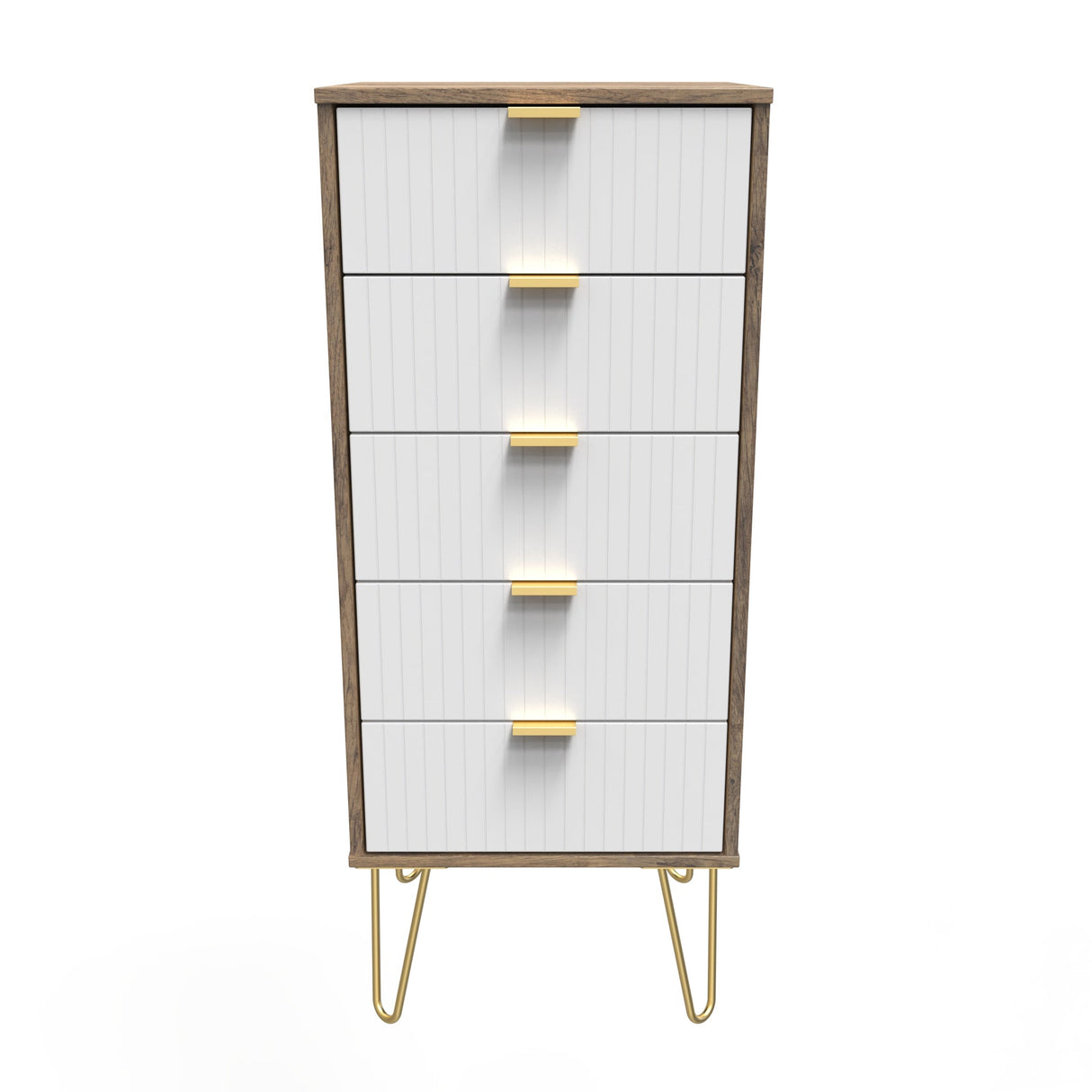 Linear 5 Drawer Narrow Chest with Gold Hairpin Legs - Welcome Furniture