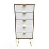 Linear 5 Drawer Narrow Chest with Gold Hairpin Legs - Welcome Furniture