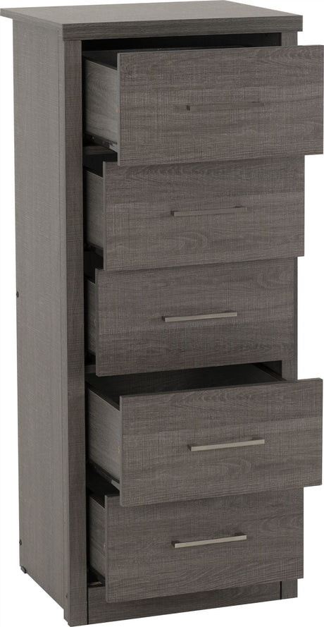 Lisbon 5 Drawer Narrow Tallboy Chest - Seconique