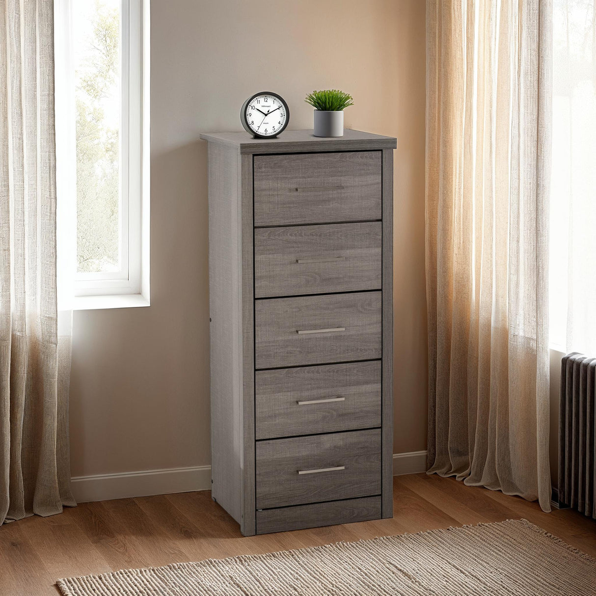 Lisbon 5 Drawer Narrow Tallboy Chest - Seconique