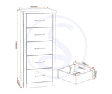 Lisbon 5 Drawer Narrow Tallboy Chest - Seconique