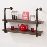 Loft Dark Oak and Copper Pipe Design Double Wall Shelf - Core Products
