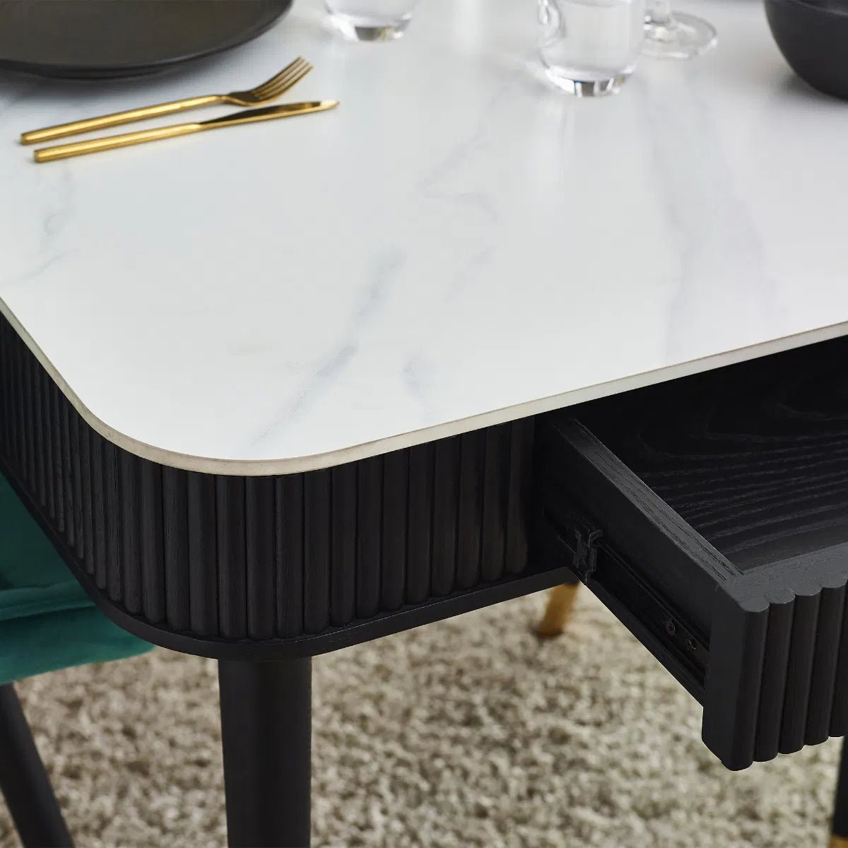 Louis Fluted Stone Top Dining Table with Drawers - Julian Bowen