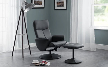 Lugano Faux Leather Swivel Recliner & Stool - Julian Bowen
