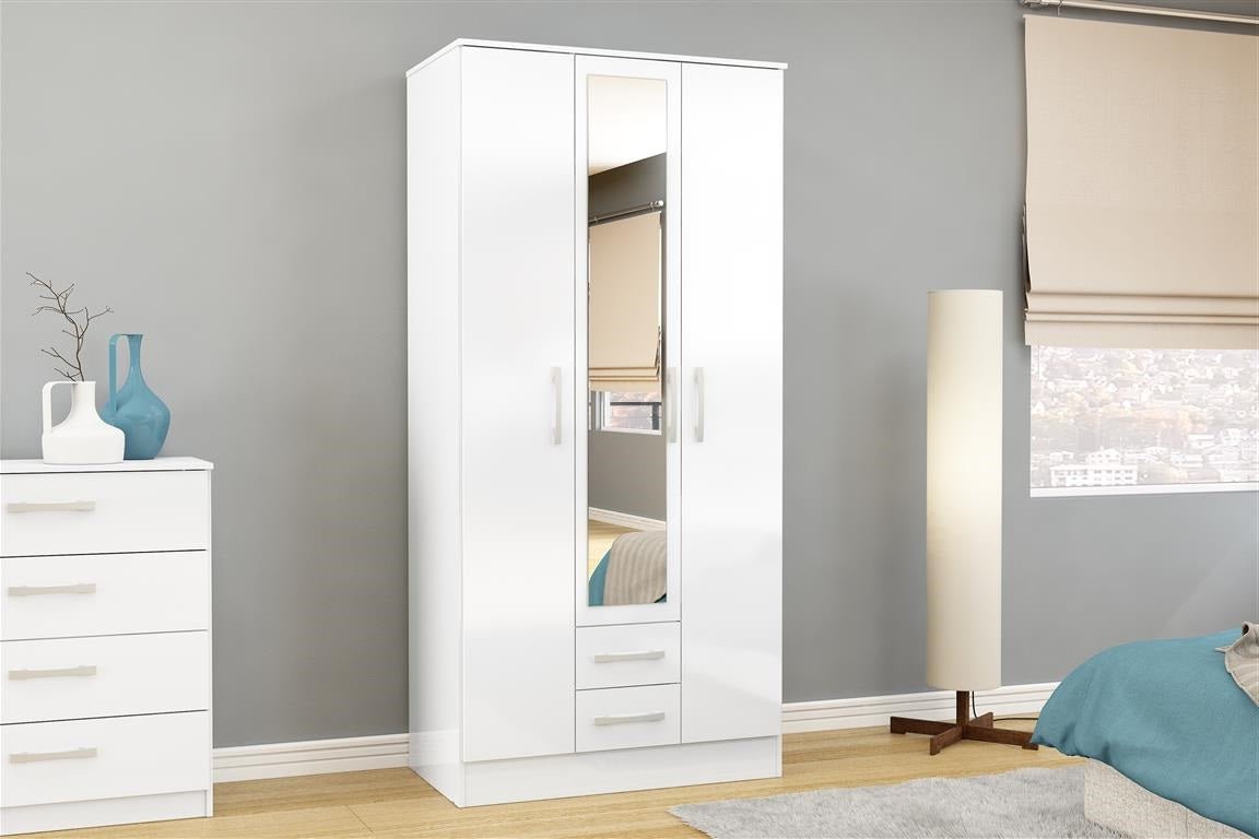 Lynx 3 Door 2 Drawer Mirrored Wardrobe - Birlea
