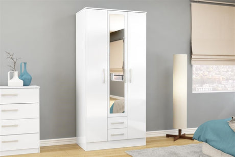 Lynx 3 Door 2 Drawer Mirrored Wardrobe - Birlea
