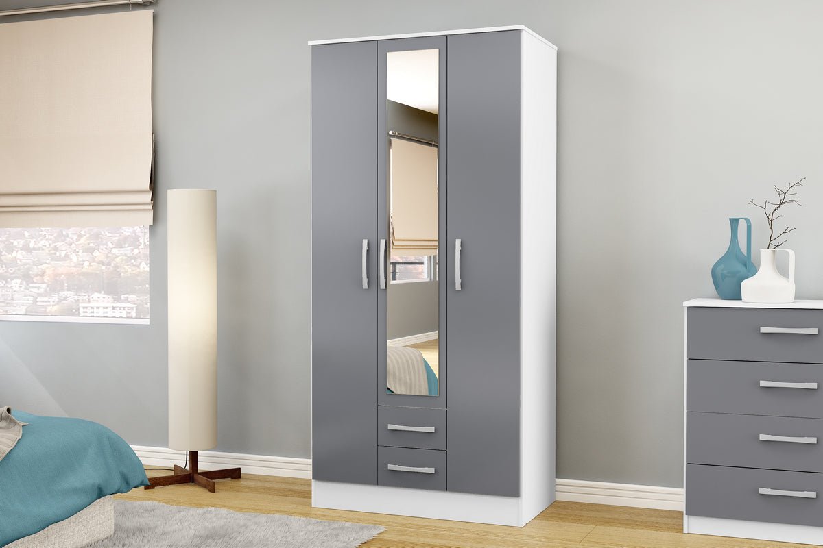 Lynx 3 Door 2 Drawer Mirrored Wardrobe - Birlea