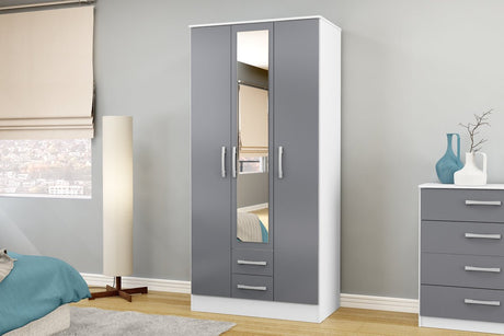 Lynx 3 Door 2 Drawer Mirrored Wardrobe - Birlea