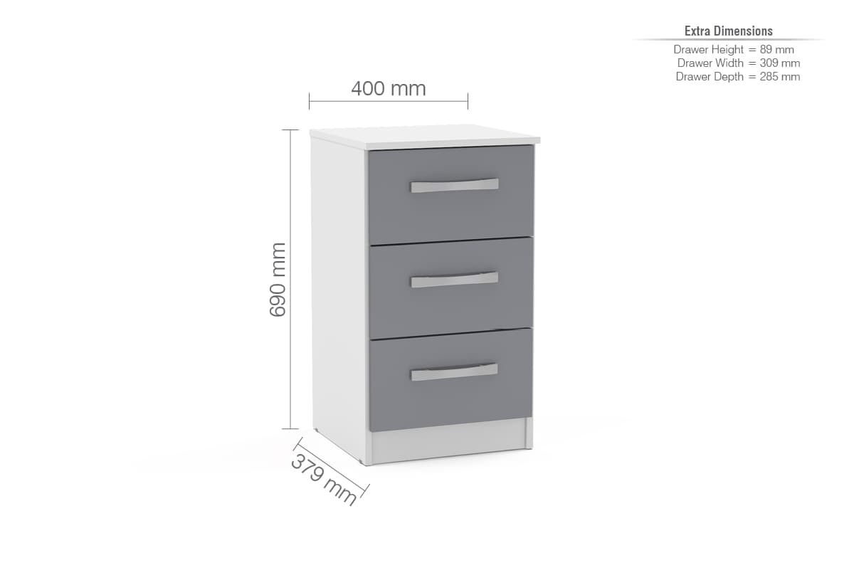 Lynx 3 Drawer Bedside Chest - Birlea