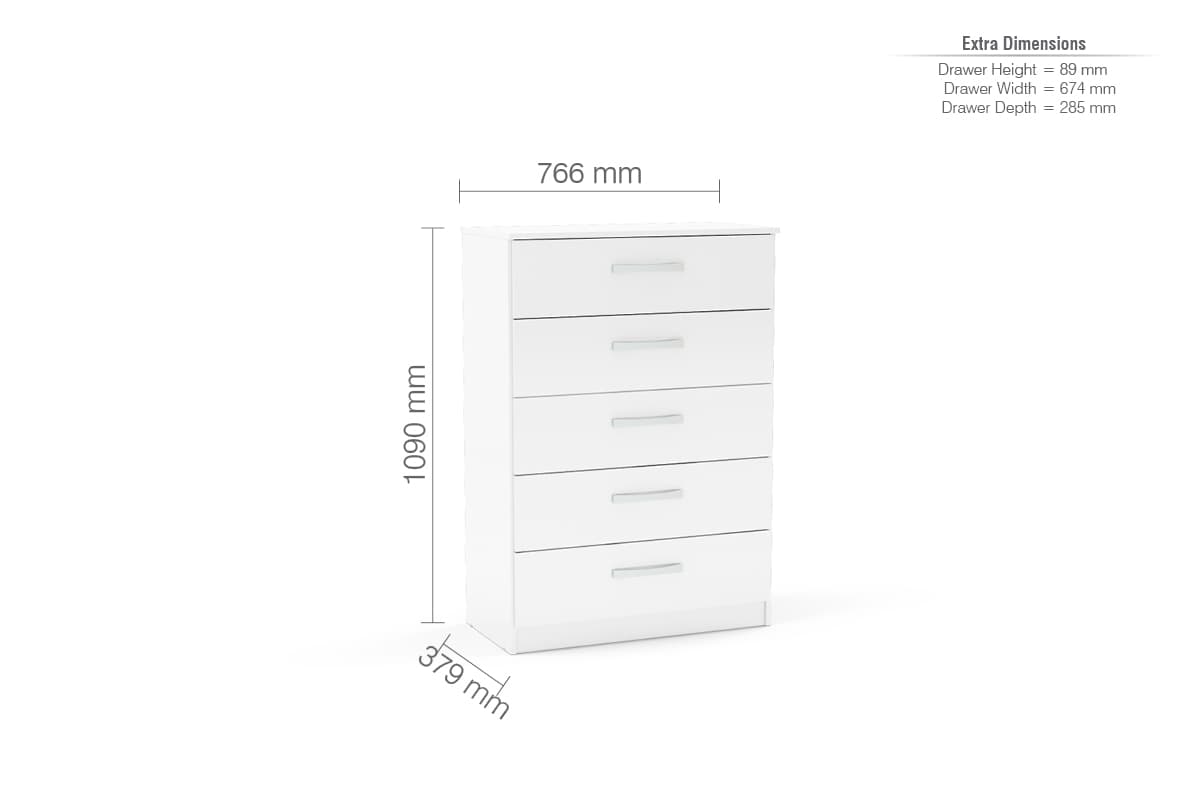Lynx 5 Drawer Chest - Birlea