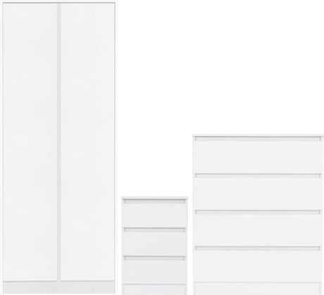 Malvern 3 Piece Bedroom Set With 2 Door Double Wardrobe - Seconique