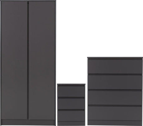 Malvern 3 Piece Bedroom Set With 2 Door Double Wardrobe - Seconique