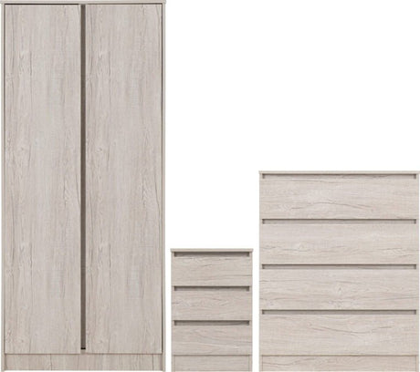 Malvern 3 Piece Bedroom Set With 2 Door Double Wardrobe - Seconique