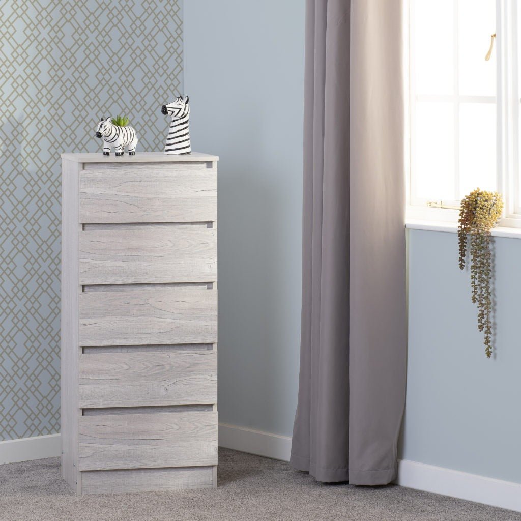 Malvern 5 Drawer Narrow Tallboy Chest - Seconique