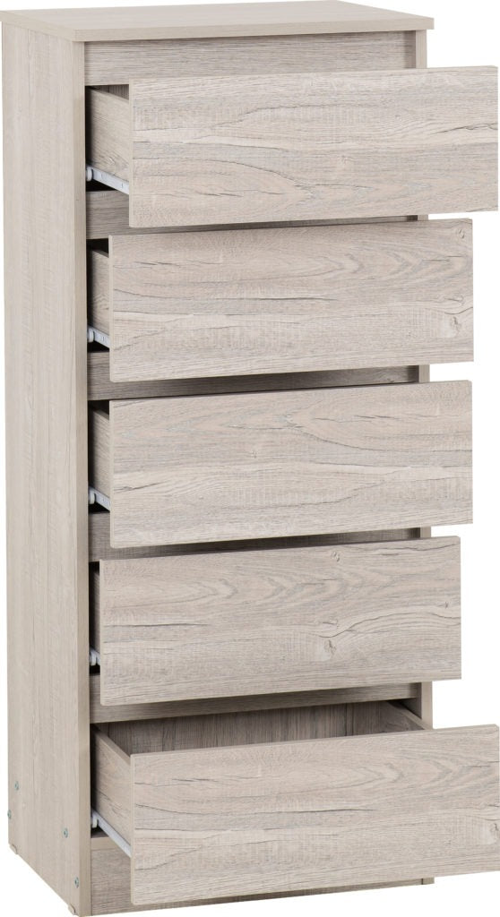 Malvern 5 Drawer Narrow Tallboy Chest - Seconique