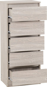 Malvern 5 Drawer Narrow Tallboy Chest - Seconique