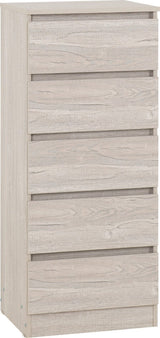 Malvern 5 Drawer Narrow Tallboy Chest - Seconique