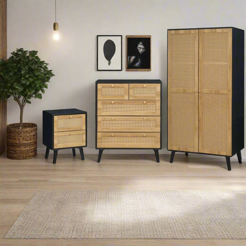 Manila Rattan 2 Door Wardrobe 3 Piece Bedroom Set