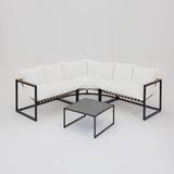 Marbella Corner Garden Sofa with Ivory Cushions and Table - TGC