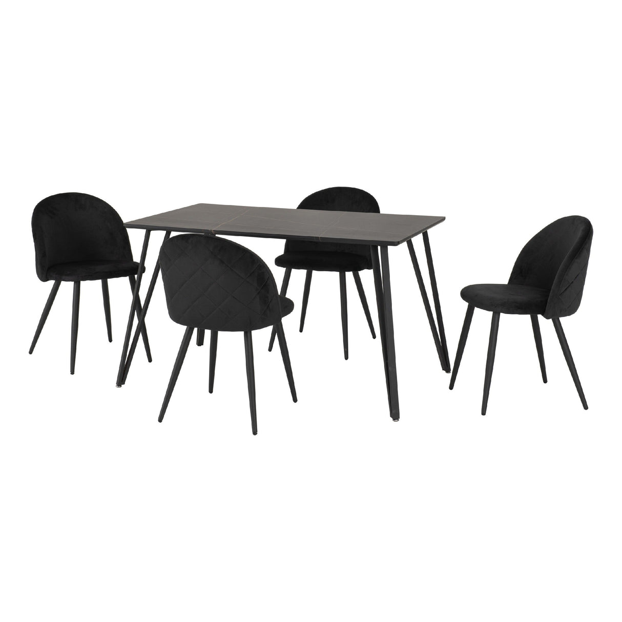 Marlow Black Marble Effect Dining Table with 4 Chairs - Seconique