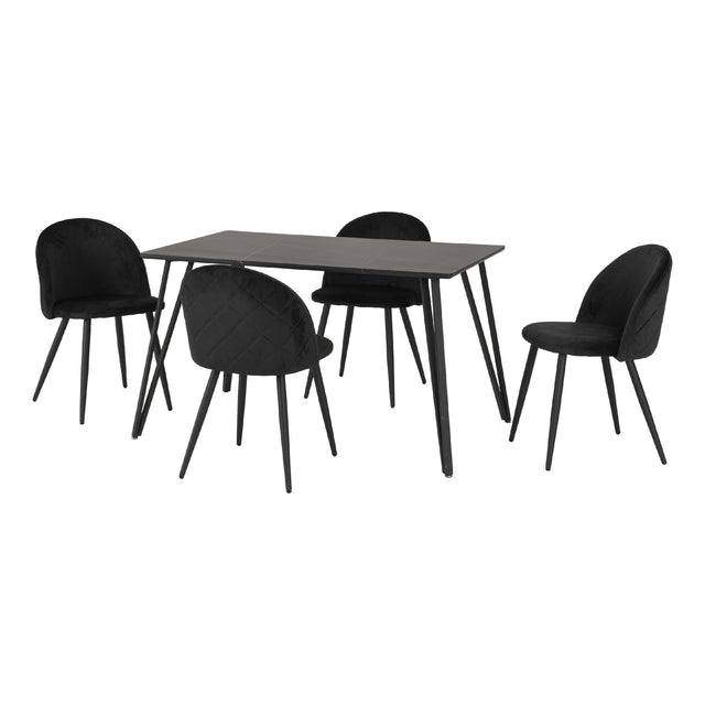 Marlow Black Marble Effect Dining Table with 4 Chairs - Seconique