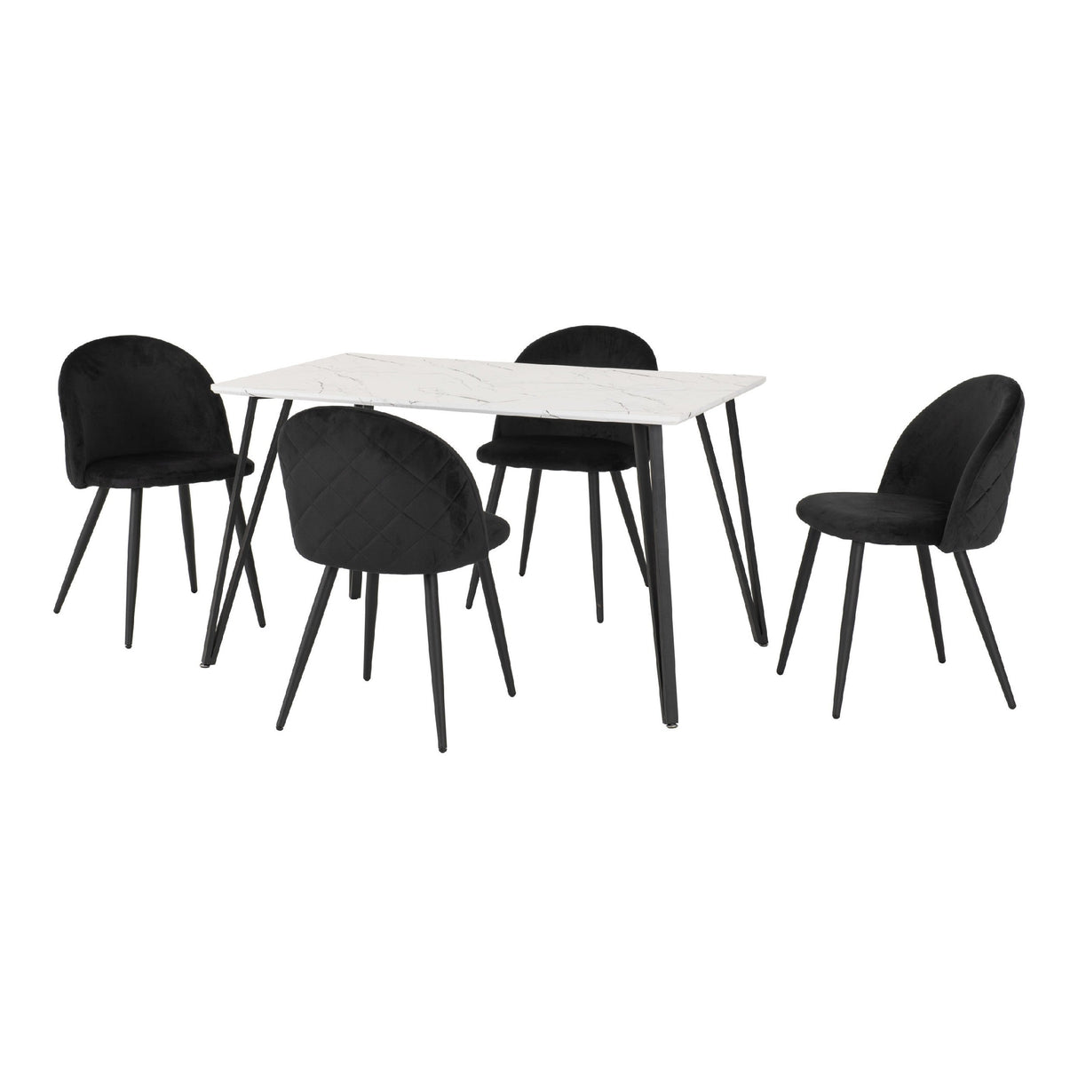 Marlow Marble Effect Dining Table with 4 Velvet Dining Chairs - Seconique