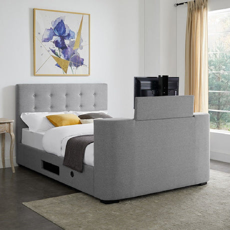 Mayfair Grey Fabric TV Bed Frame (5' King Size) - LPD