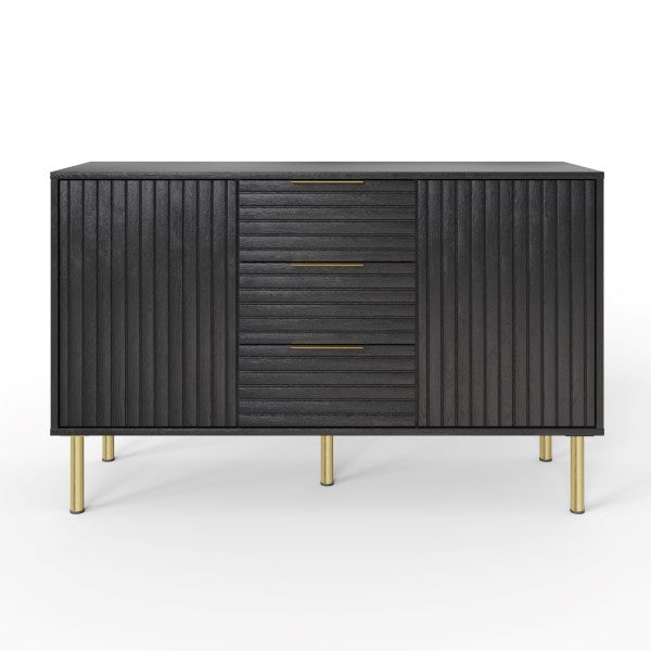 Nervata Black 2 Door 3 Drawer Sideboard with Gold Legs