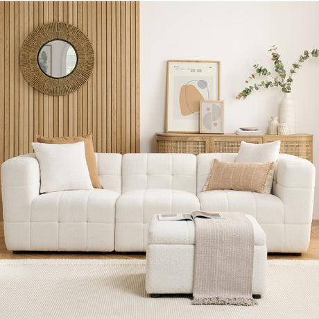 Milo Boucle 3 - Seater Sofa with Ottoman Footstool - Birlea