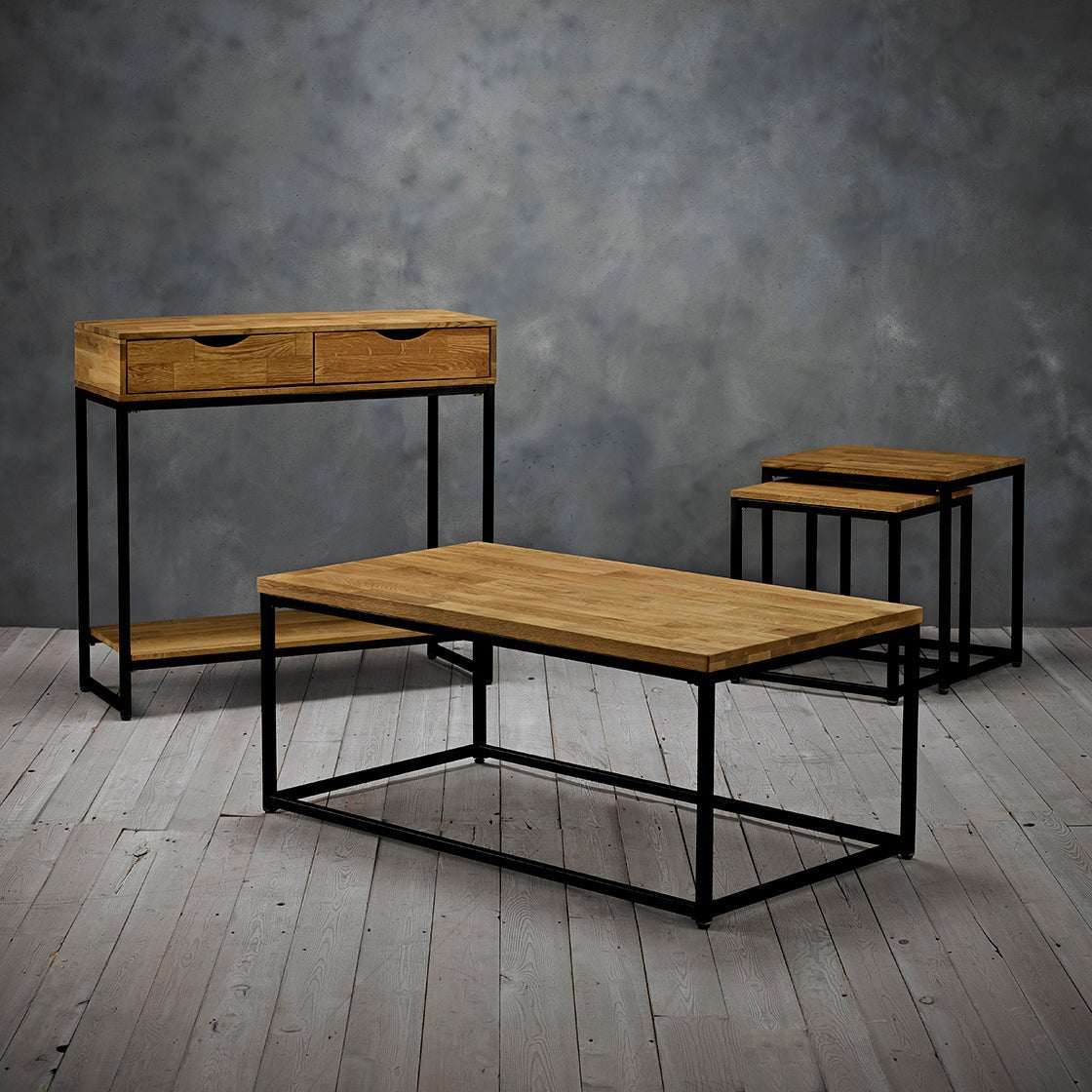 Mirelle Solid Oak Industrial Nest of Tables - LPD
