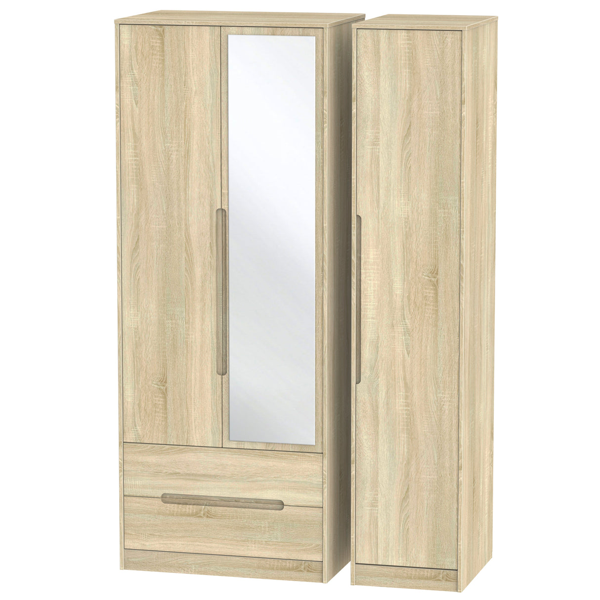 Monaco Triple Wardrobe with Mirror & Drawers - Welcome Furniture