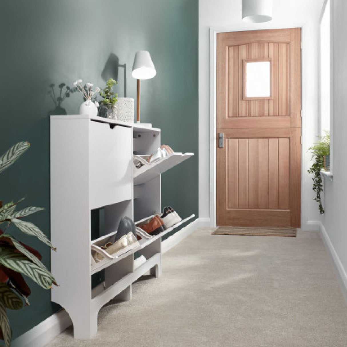 Narrow 4 Drawer Flip Down Shoe Cabinet - GFW
