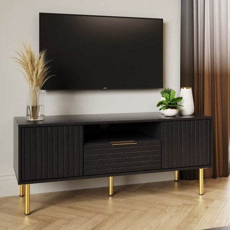 Nervata Black 2 Door TV Stand with Gold Legs - GFW