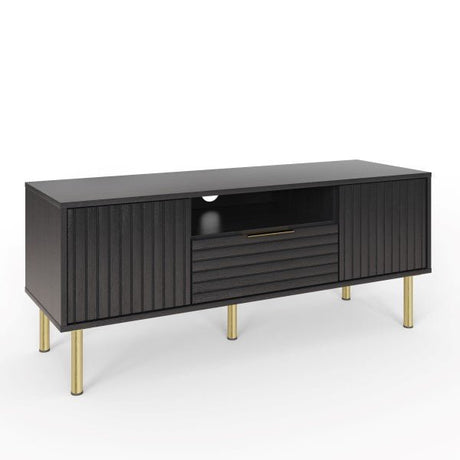 Nervata Black 2 Door TV Stand with Gold Legs - GFW