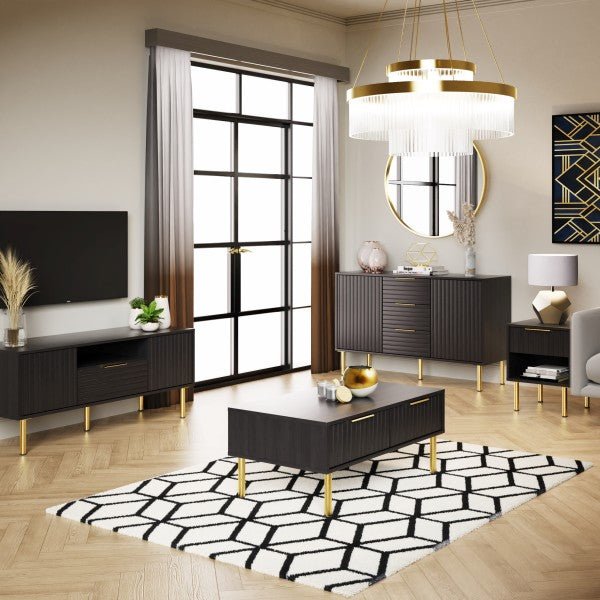 Nervata Black Coffee Table with Gold Legs - GFW