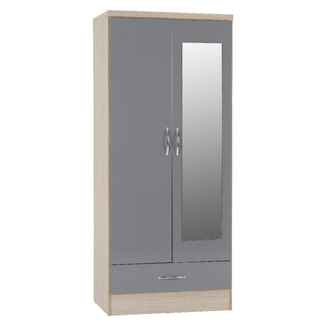 Nevada 2 Door 1 Drawer Mirrored Wardrobe - Seconique
