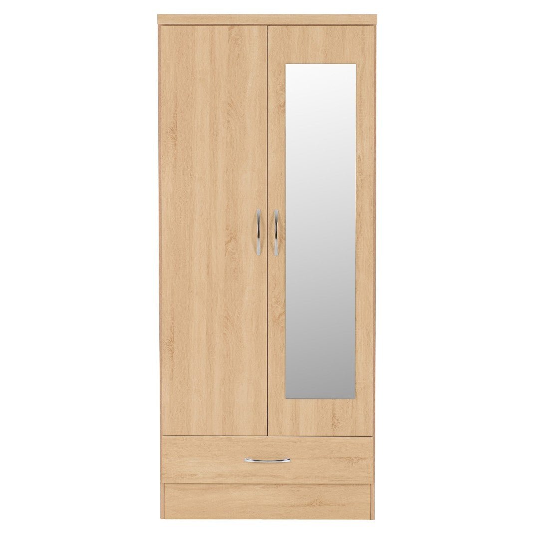 Nevada 2 Door 1 Drawer Mirrored Wardrobe - Seconique