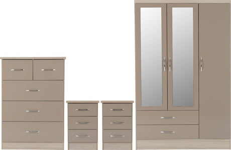 Nevada 3 Door Wardrobe 4 Piece Bedroom Set - Seconique