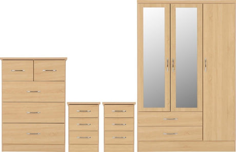 Nevada 3 Door Wardrobe 4 Piece Bedroom Set - Seconique