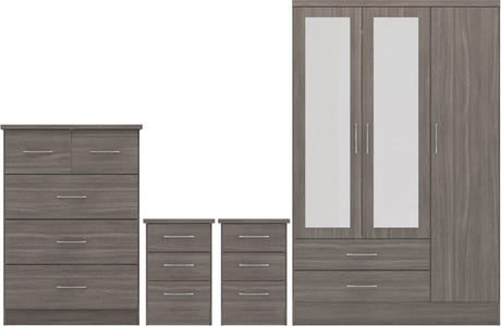 Nevada 3 Door Wardrobe 4 Piece Bedroom Set - Seconique