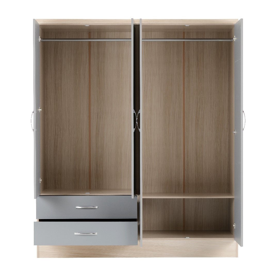 Nevada 4 Door 2 Drawer Mirrored Wardrobe - Seconique
