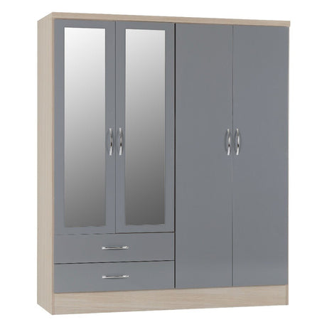 Nevada 4 Door 2 Drawer Mirrored Wardrobe - Seconique