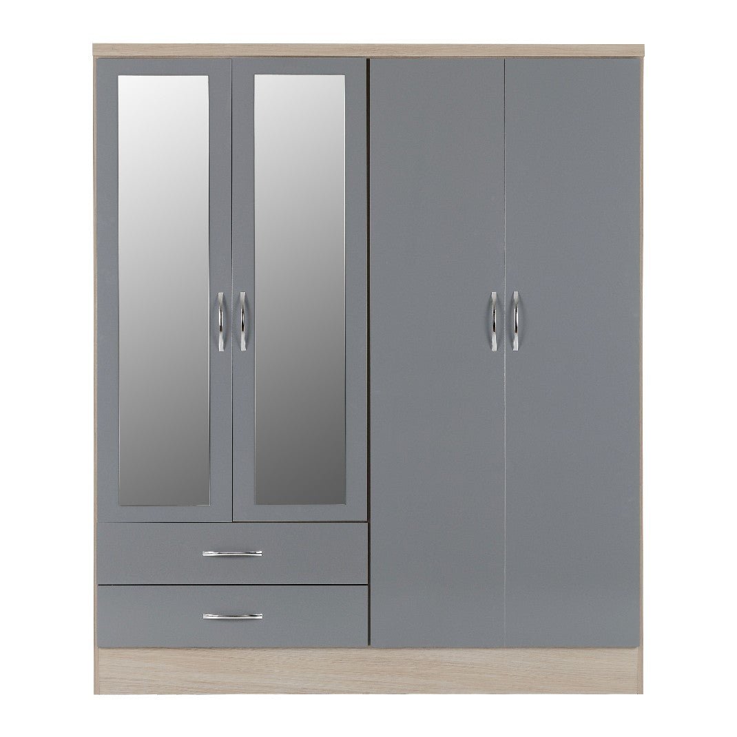 Nevada 4 Door 2 Drawer Mirrored Wardrobe - Seconique