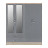 Nevada 4 Door 2 Drawer Mirrored Wardrobe - Seconique