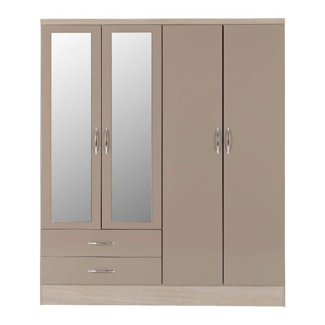 Nevada 4 Door 2 Drawer Mirrored Wardrobe - Seconique