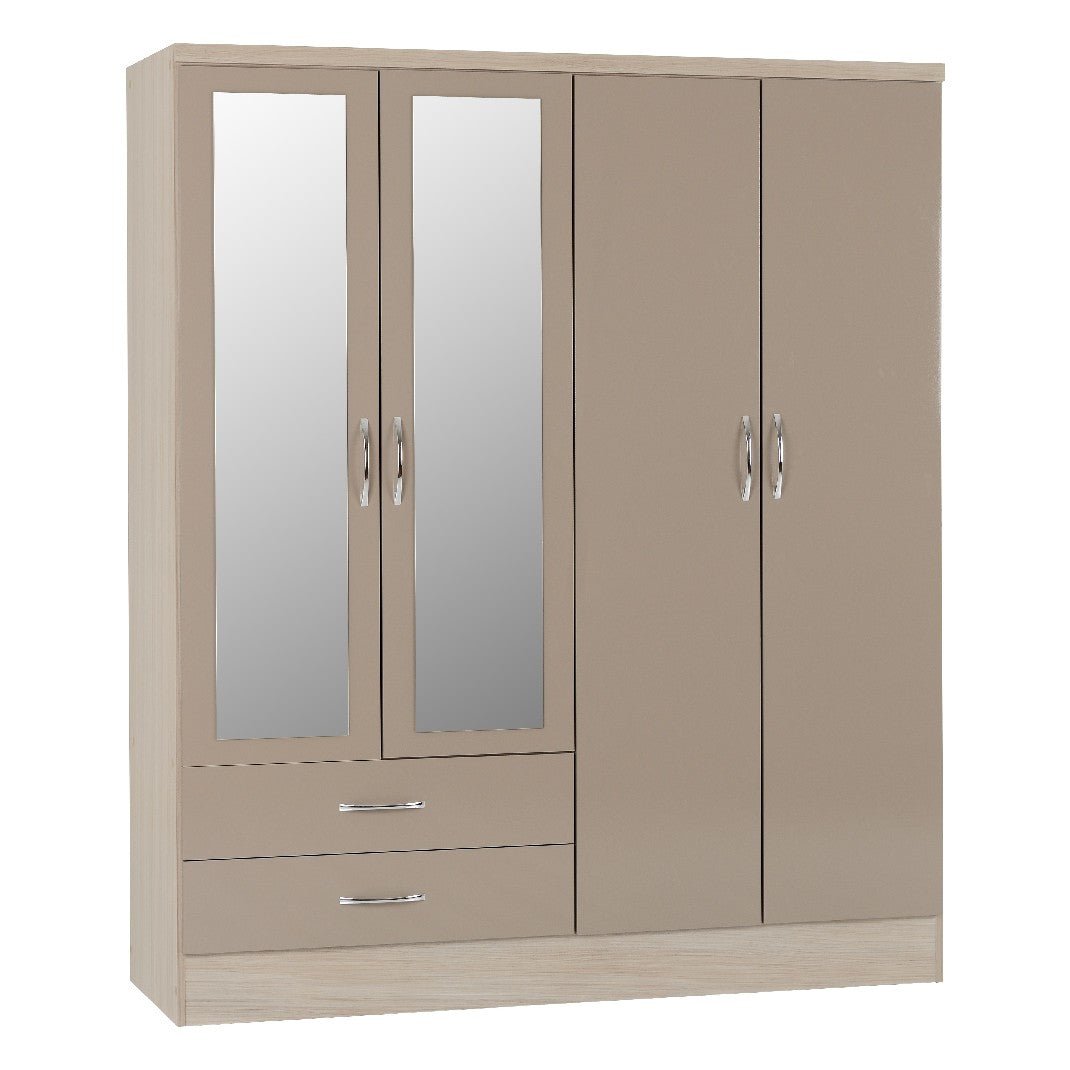 Nevada 4 Door 2 Drawer Mirrored Wardrobe - Seconique