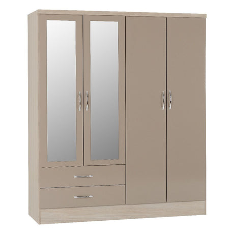 Nevada 4 Door 2 Drawer Mirrored Wardrobe - Seconique