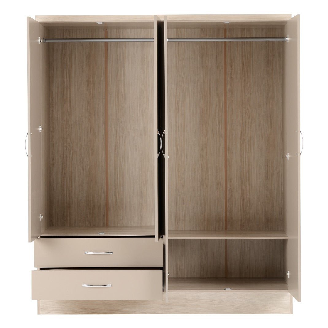 Nevada 4 Door 2 Drawer Mirrored Wardrobe - Seconique